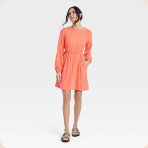 Universal Thread Linen Blend Coral Dress, Small